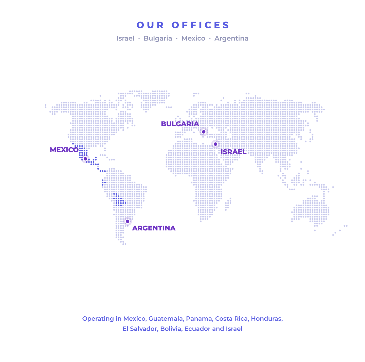 Map of Bigger Picture offices in Israel, Bulgaria, Mexico and Argentina and the countries it operates in